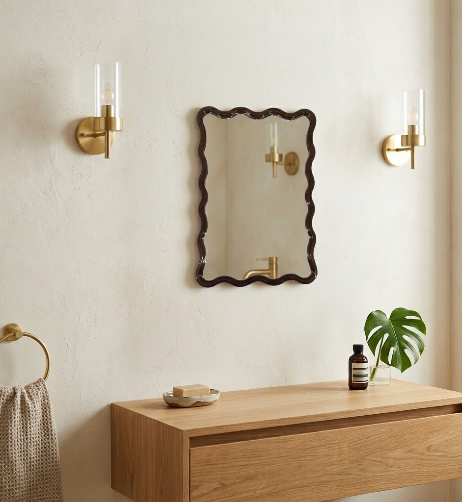 Miroir ondule rectangle pm marron H38cm
