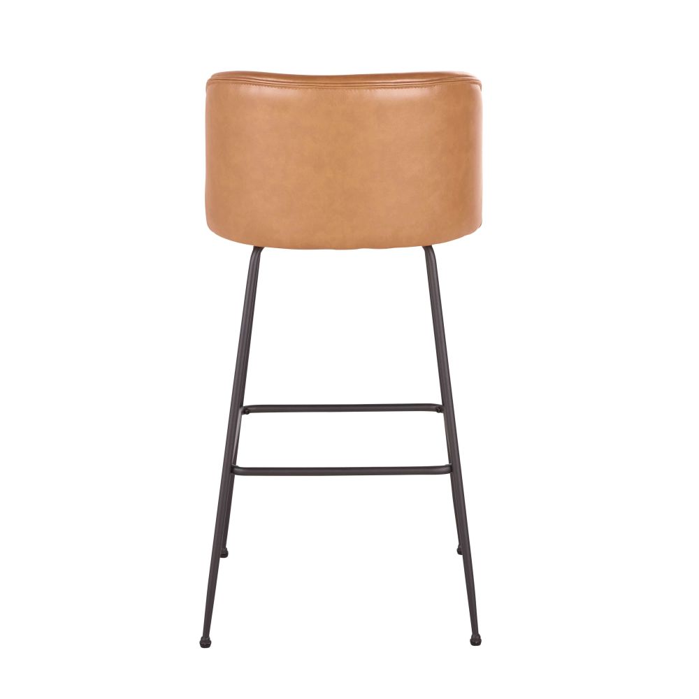 Lot de 2 Chaises hautes de bar Kate Business effet cuir camel et pieds en acier noir