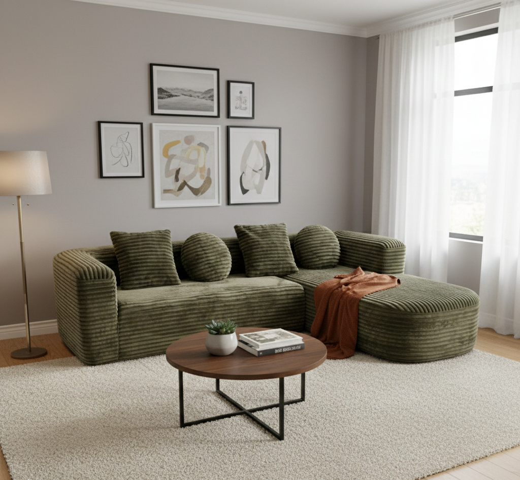 Canapé angle gauche Cesare 4-5 places en tissu côtelé vert kaki.png