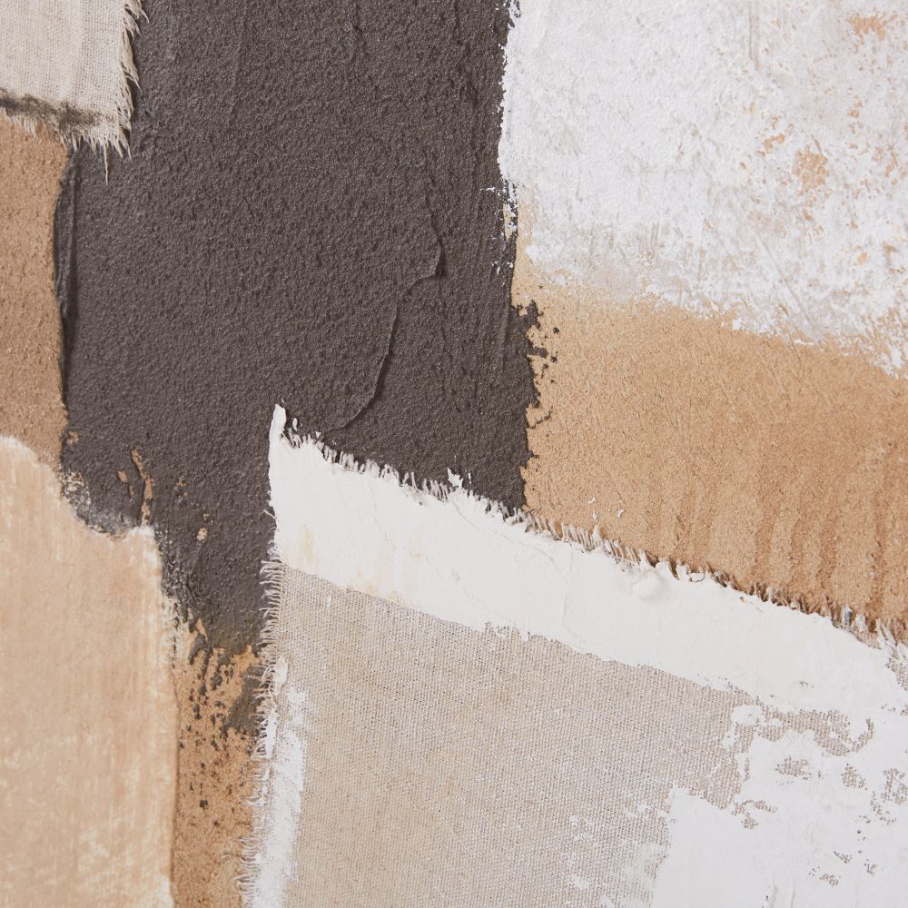Toile Florence peinte abstraite noire, beige et blanche 98x130