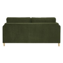 Vue arrière du canapé Julian en velours vert avec pieds en chêne massif, Dakar, Sénégal.
