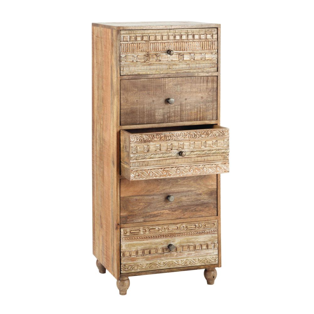 Chiffonnier Samoa 5 tiroirs en bois de manguier massif