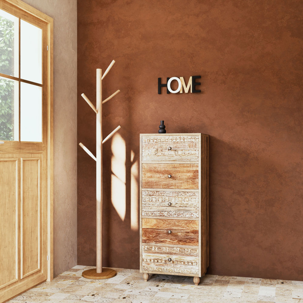 Chiffonnier Samoa 5 tiroirs en bois de manguier massif