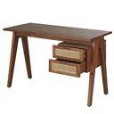 Bureau Santa Fe 2 tiroirs en bois d'acacia massif et cannage en rotin