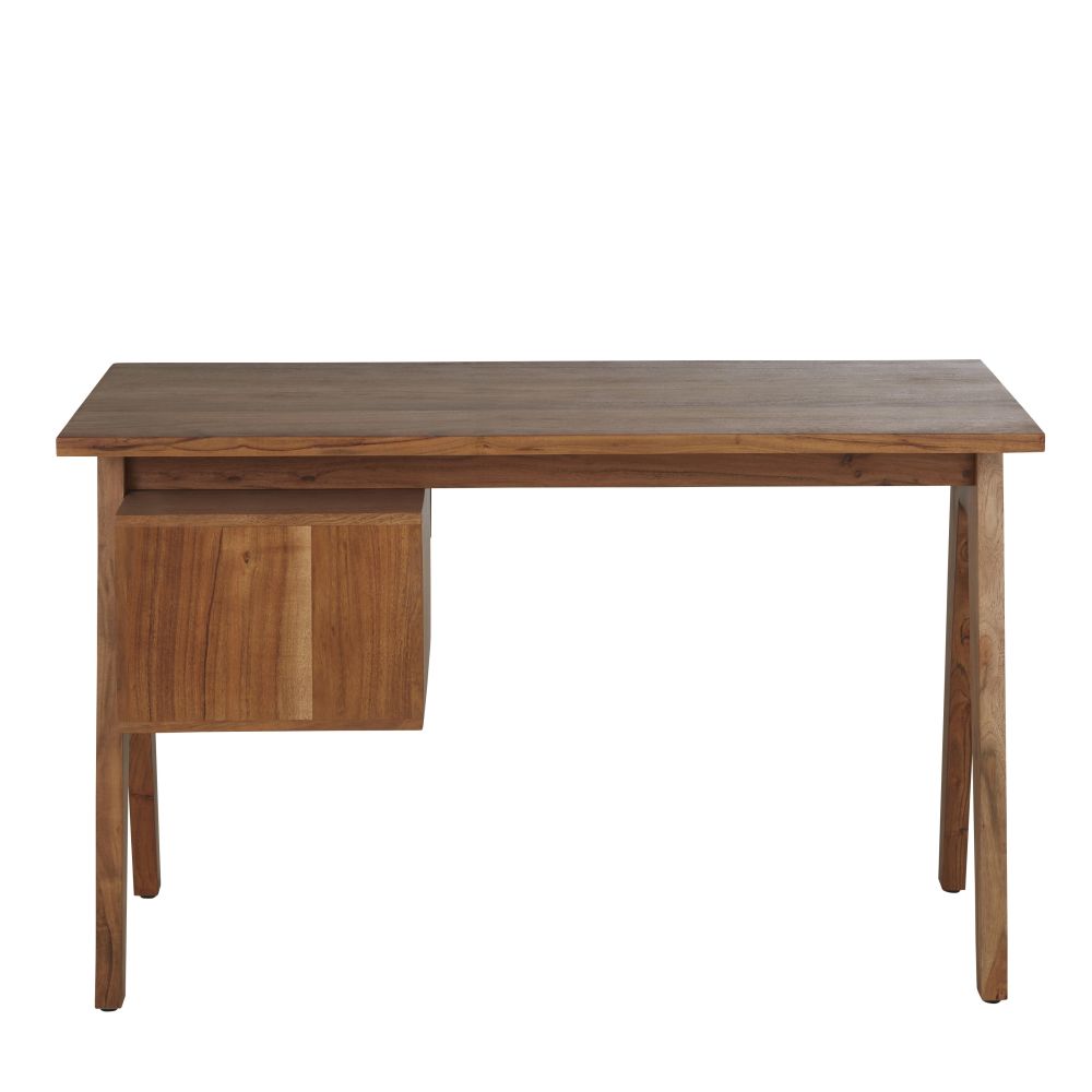 Bureau Santa Fe 2 tiroirs en bois d'acacia massif et cannage en rotin
