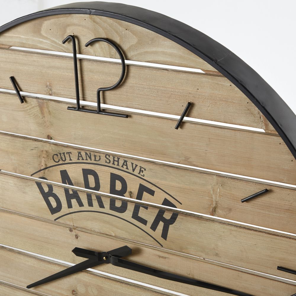 Horloge murale Barber lattes en sapin imprimé et métal noir D95