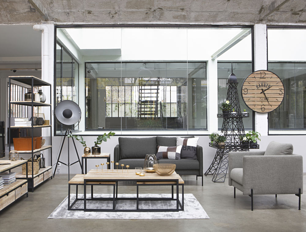 Horloge murale Barber lattes en sapin imprimé et métal noir D95