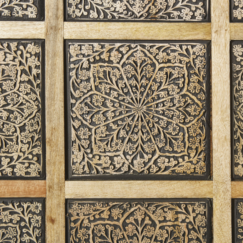 Déco murale Milenka en manguier sculpté noirci 122x122