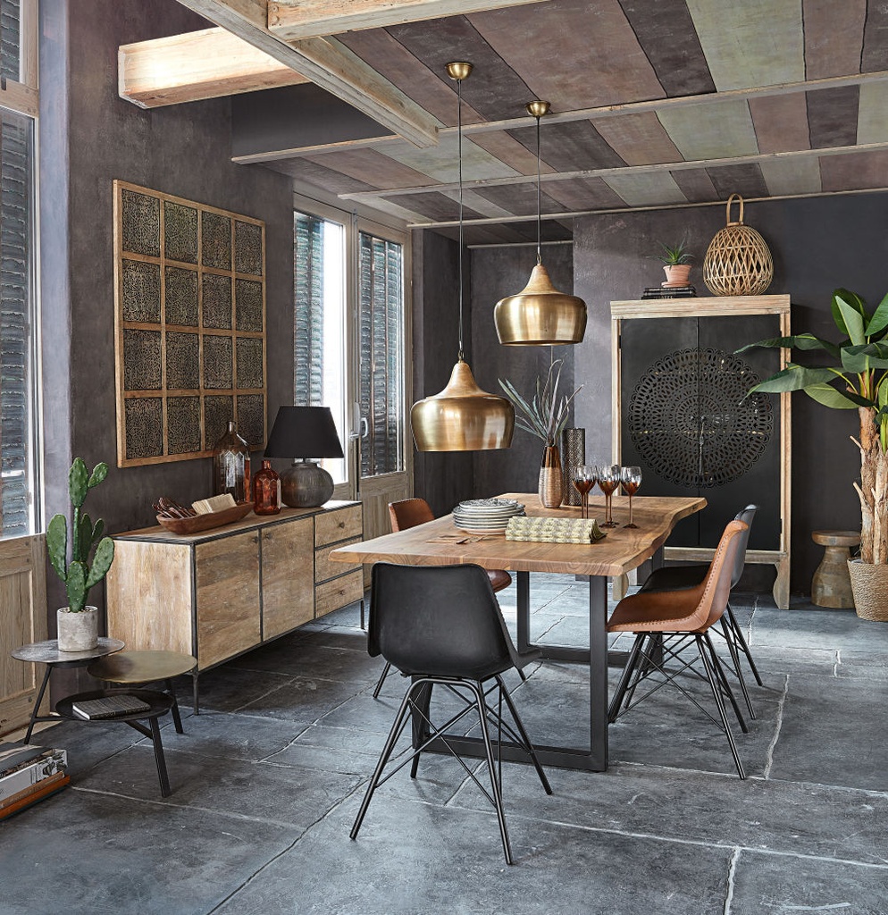 Déco murale Milenka en manguier sculpté noirci 122x122