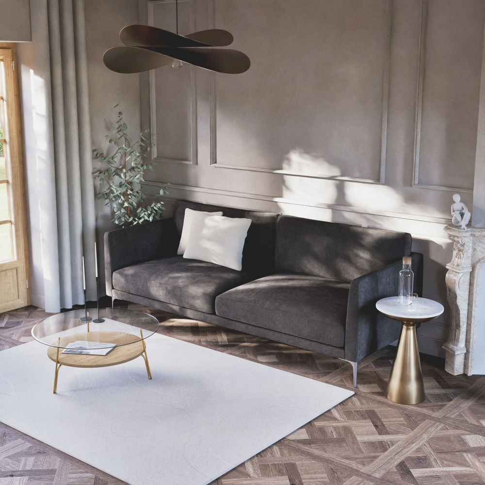 Tapis Guadalupe en laine tissée et ciselée motifs contemporains écrus 160x230