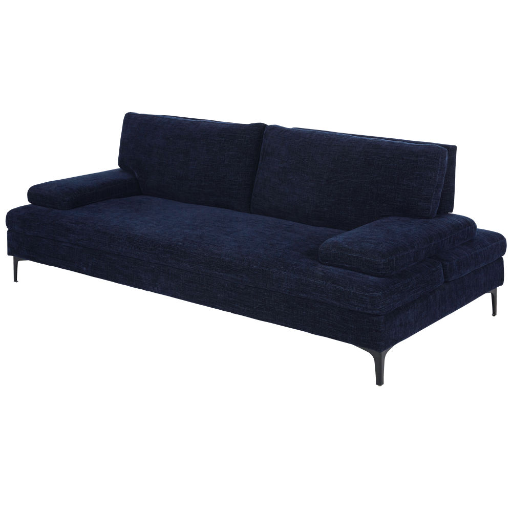 Canapé Oward 3 places dossier avance-recule en textile velouté bleu nuit