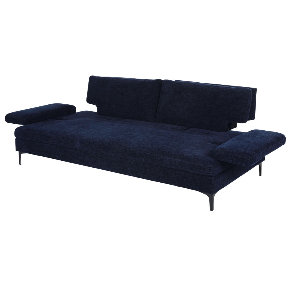 Canapé Oward 3 places dossier avance-recule en textile velouté bleu nuit