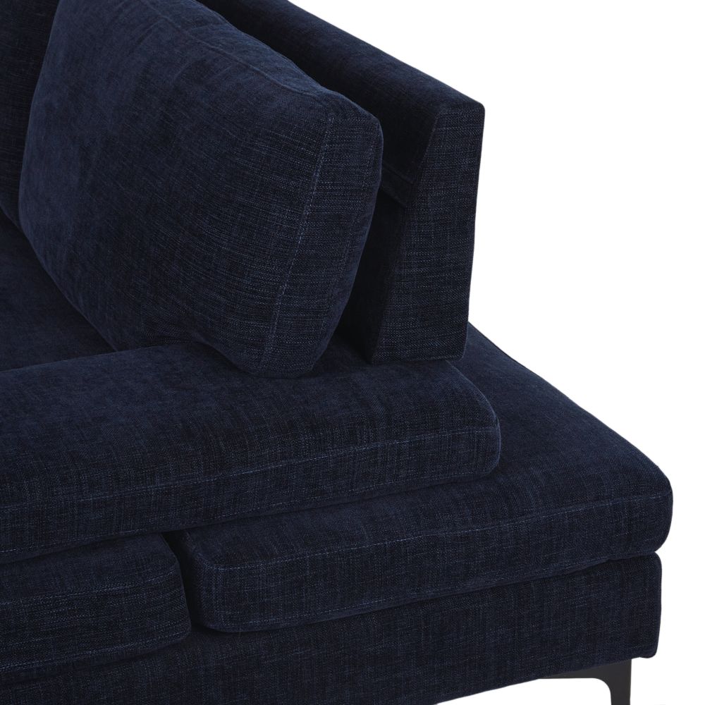 Canapé Oward 3 places dossier avance-recule en textile velouté bleu nuit