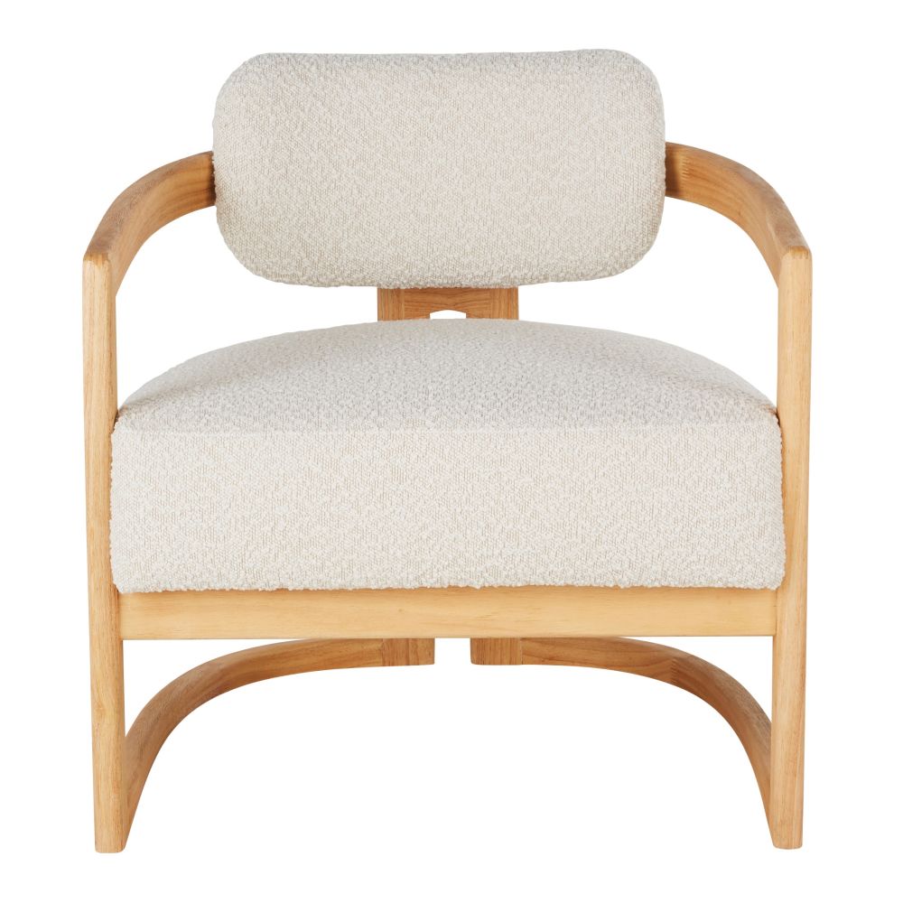 Fauteuil Tripode bouclettes écrues et bois d'hévéa