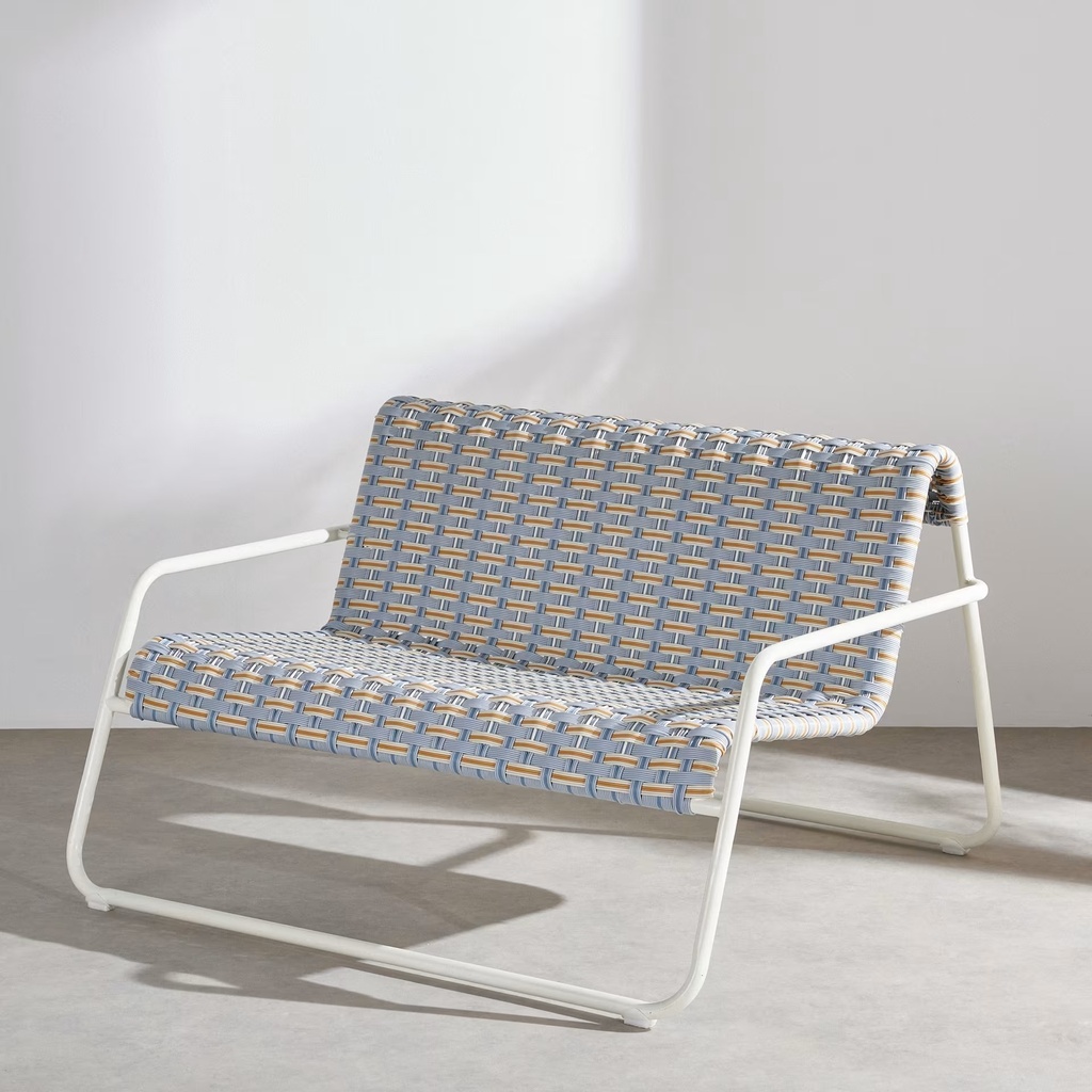 Banquette de jardin Antheor 2 places en acier coloris argile et résine tressée recyclée multicolore