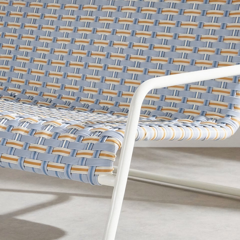 Banquette de jardin Antheor 2 places en acier coloris argile et résine tressée recyclée multicolore