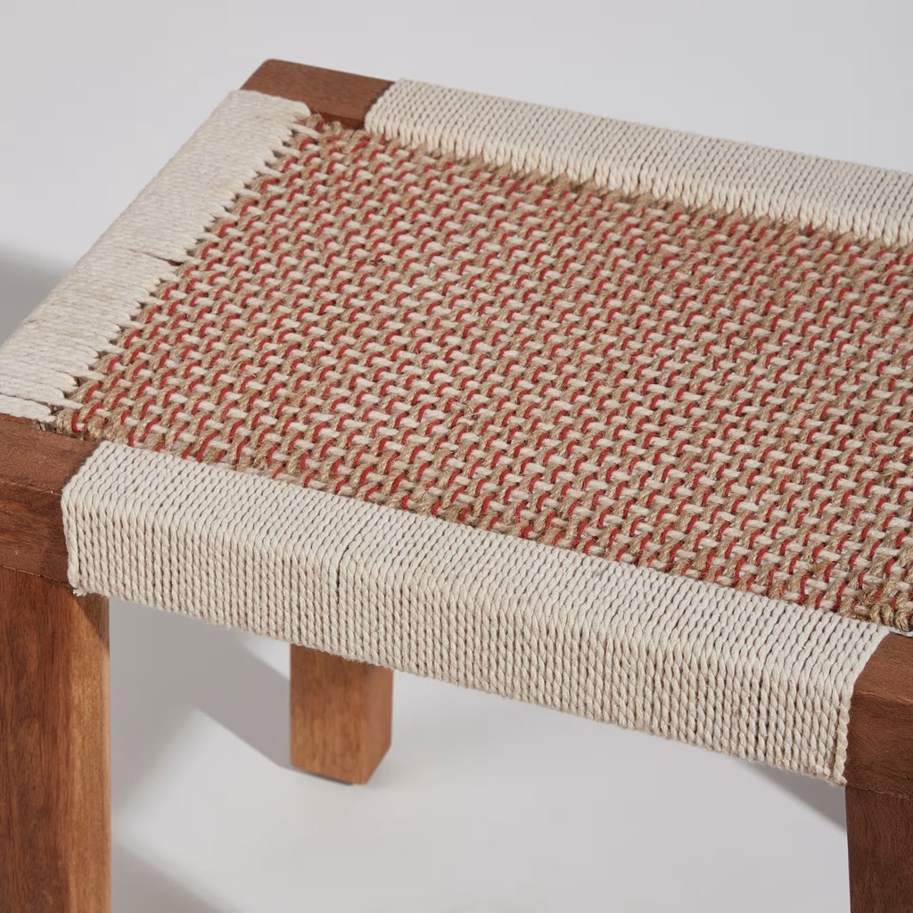 Tabouret Florence en bois de manguier et tressage en coton