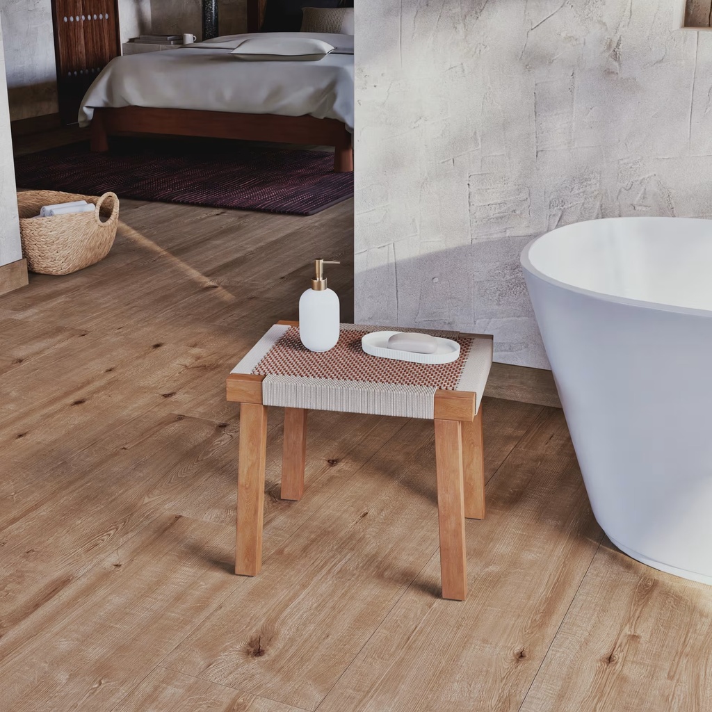 Tabouret Florence en bois de manguier et tressage en coton