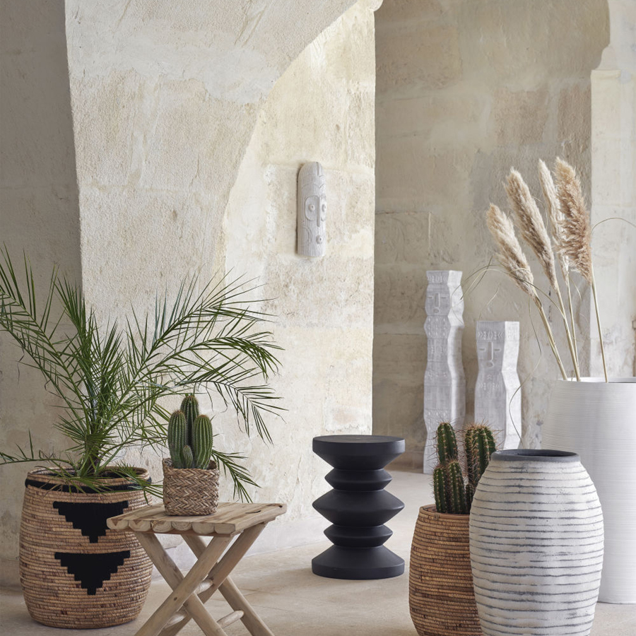 MANTEKE - Totems déco en argile grise blanchie (x2) H121