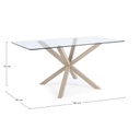 MAY - Table à manger en verre trempé, pieds en acier effet bois naturel 160x90