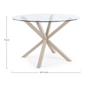 MAY - Table à manger en verre trempé, pieds en acier effet bois naturel D114