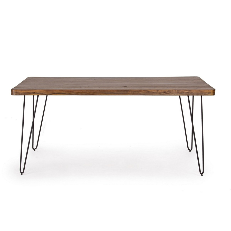 EDGAR - Table à manger en bois massif, pieds en acier noir 175x90