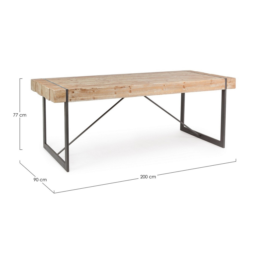 GARRETT - Table à manger en bois sapin, pieds en acier noir 200x90