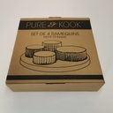 ETHNIQUE - Service apéritif plateau rond en bois et 4 ramequins blanc noir