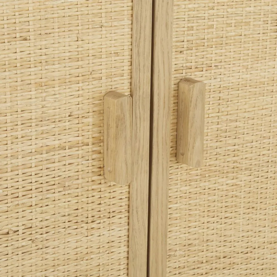 Armoire Malaga, dressing 2 portes avec détails en rotin, idéale pour une chambre élégante, à Dakar, Sénégal