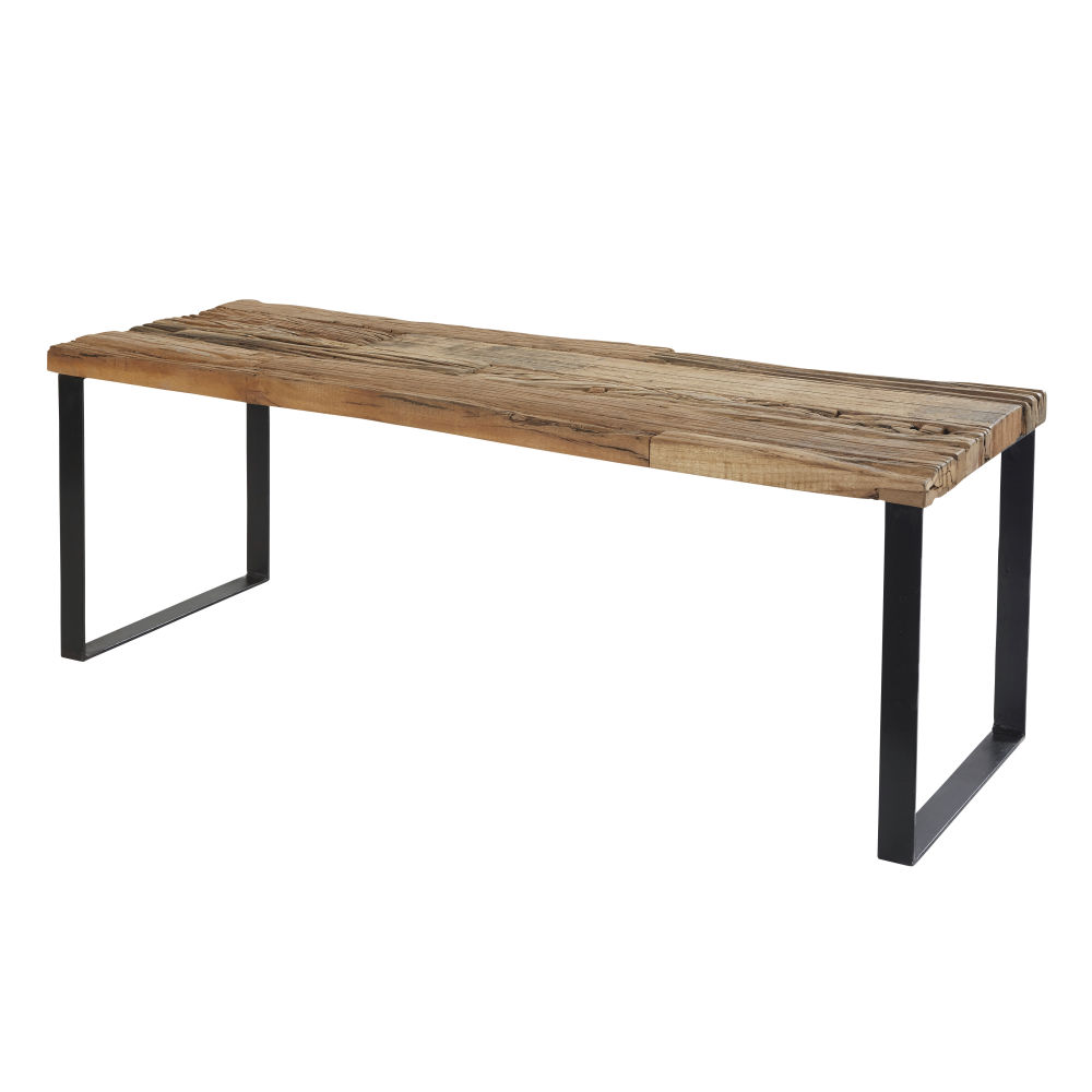 Banc Diego en bois recyclé et métal noir, style industriel, Dakar Sénégal