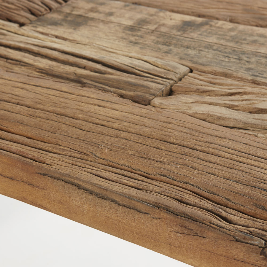 Mobilier Diego, banc en bois recyclé et structure métal noir, Dakar Sénégal