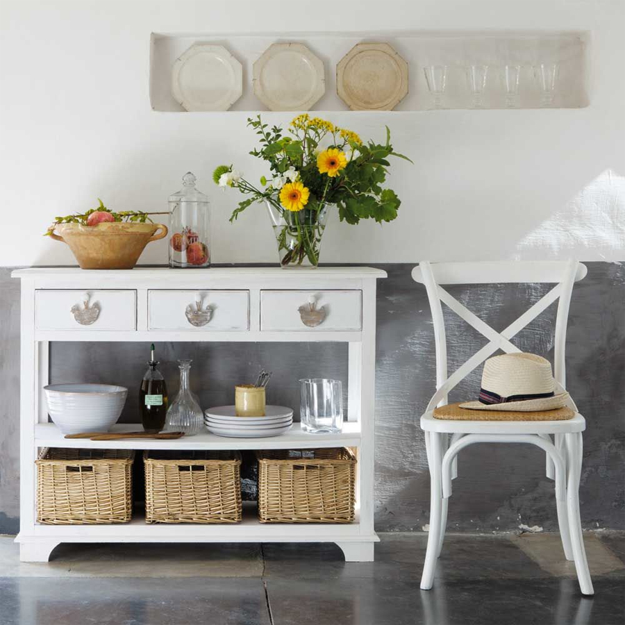 BASSE-COUR - Console 3 tiroirs, 3 paniers blanche