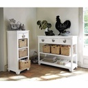 BASSE-COUR - Console 3 tiroirs, 3 paniers blanche
