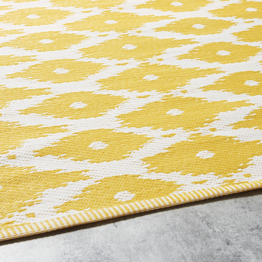 DHATU - Tapis d'extérieur jaune motifs graphiques blancs 180x270