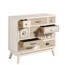 RUMBA - Cabinet de rangement 10 tiroirs en sapin blanc effet vieilli