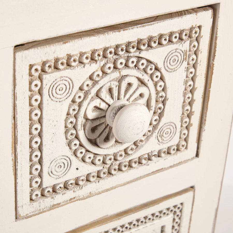 RUMBA - Cabinet de rangement 10 tiroirs en sapin blanc effet vieilli