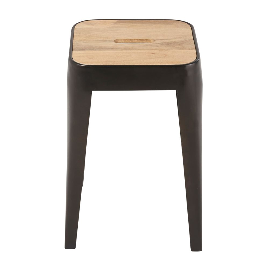 MANUFACTURE - Tabouret professionnel indus en manguier et métal noir H45