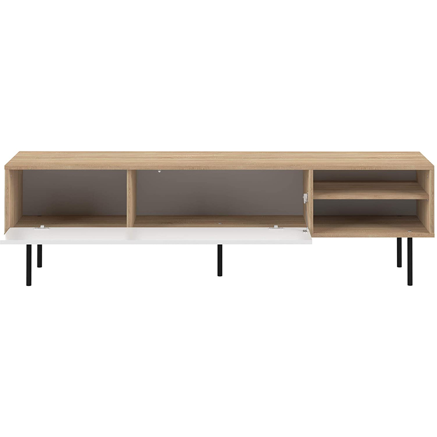 AMPÈRE - Meuble TV Chêne naturel et blanc avec abattant L165x47,9