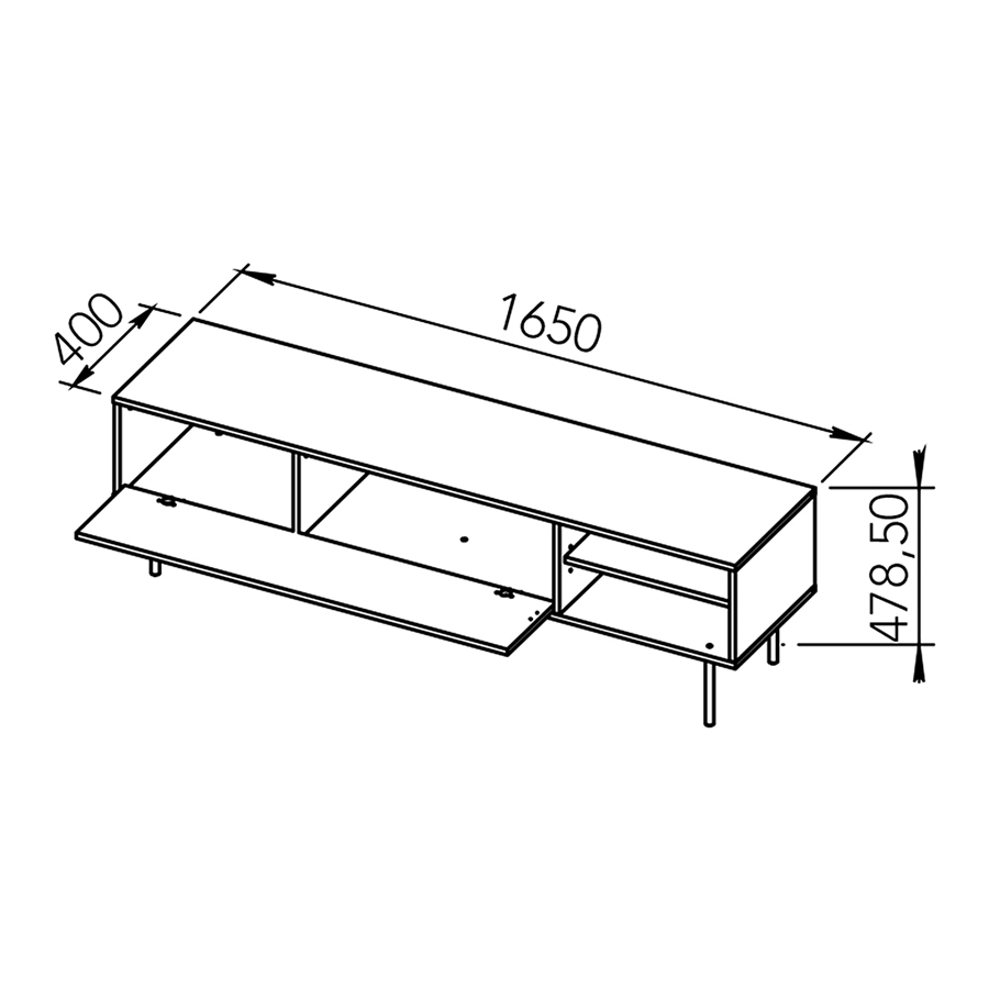AMPÈRE - Meuble TV Chêne naturel et blanc avec abattant L165x47,9