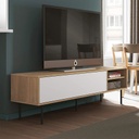 AMPÈRE - Meuble TV Chêne naturel et blanc avec abattant L165x47,9