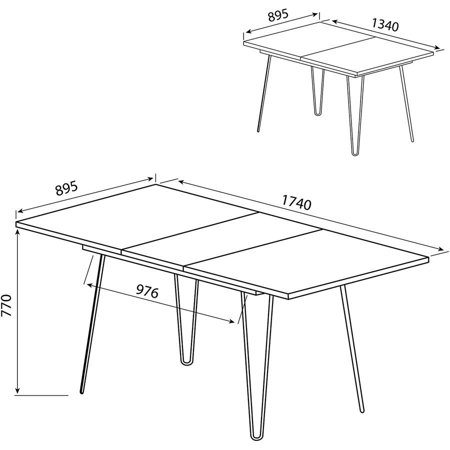 AERO - Table extensible chêne naturel et métal gris anthracite 134 X 89,5cm