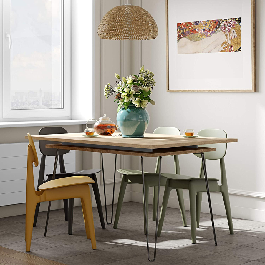 AERO - Table extensible chêne naturel et métal gris anthracite 134 X 89,5cm