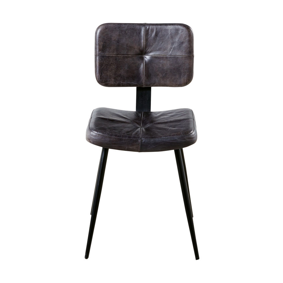 PIERCE - Chaise en cuir de buffle et métal noirs