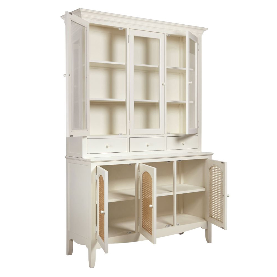 DEBBIE - Vaisselier en cannage 6 portes blanc cassé