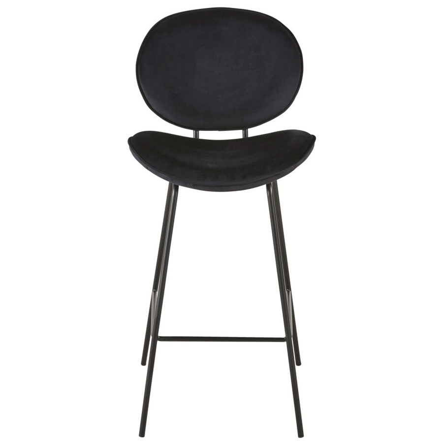 Chaise de bar en velours noir avec pied en acier - Modèle Luna pour intérieur chic à Dakar, Sénégal