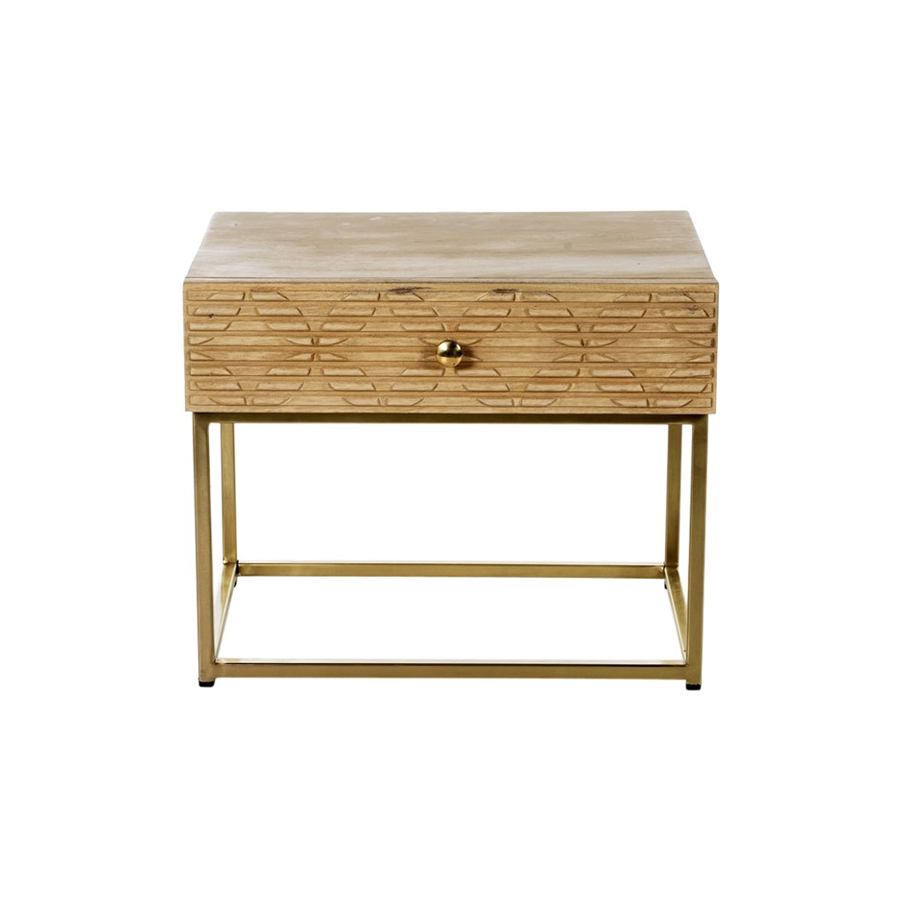 ASKIM - Chevet de table en bois avec pied métal doré, 48x33xH39cm