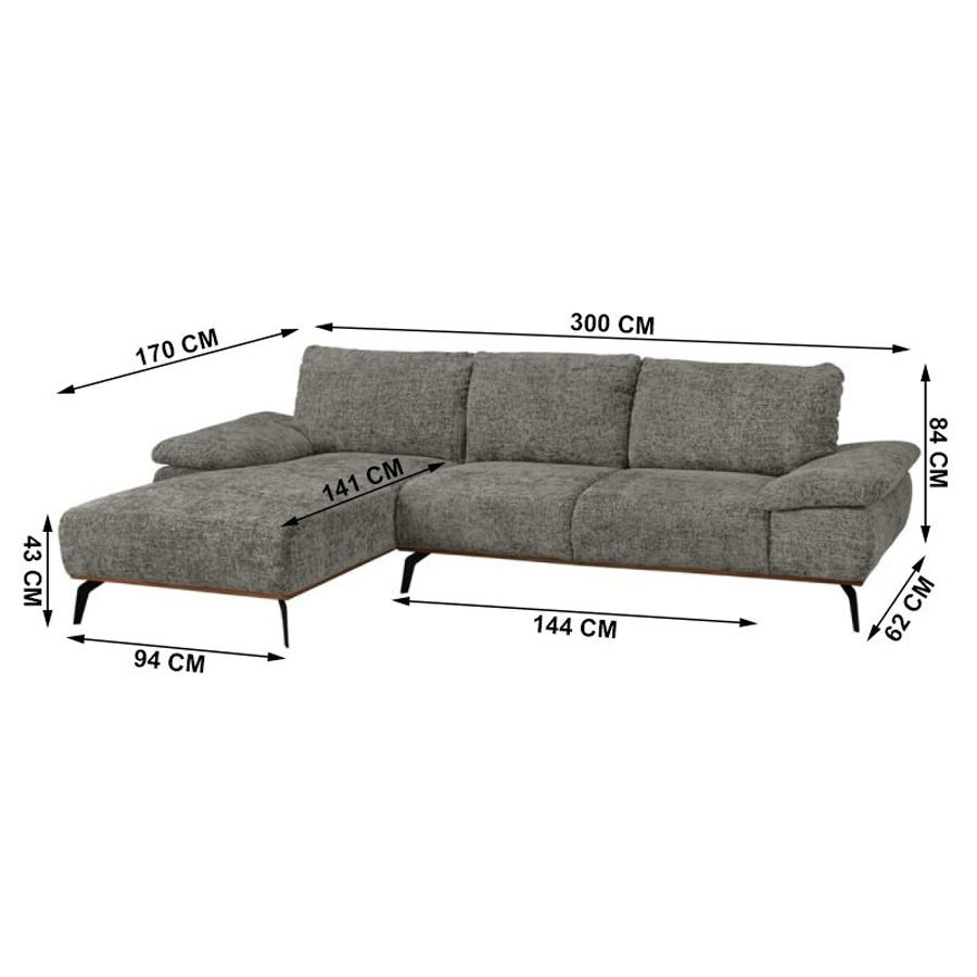 TAHITI - Canapé d'angle gauche 5 places en tissu gris