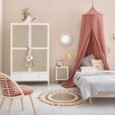 Ciel de lit bébé terracotta avec liseré doré, décoration chic et douce, disponible à Dakar, Sénégal