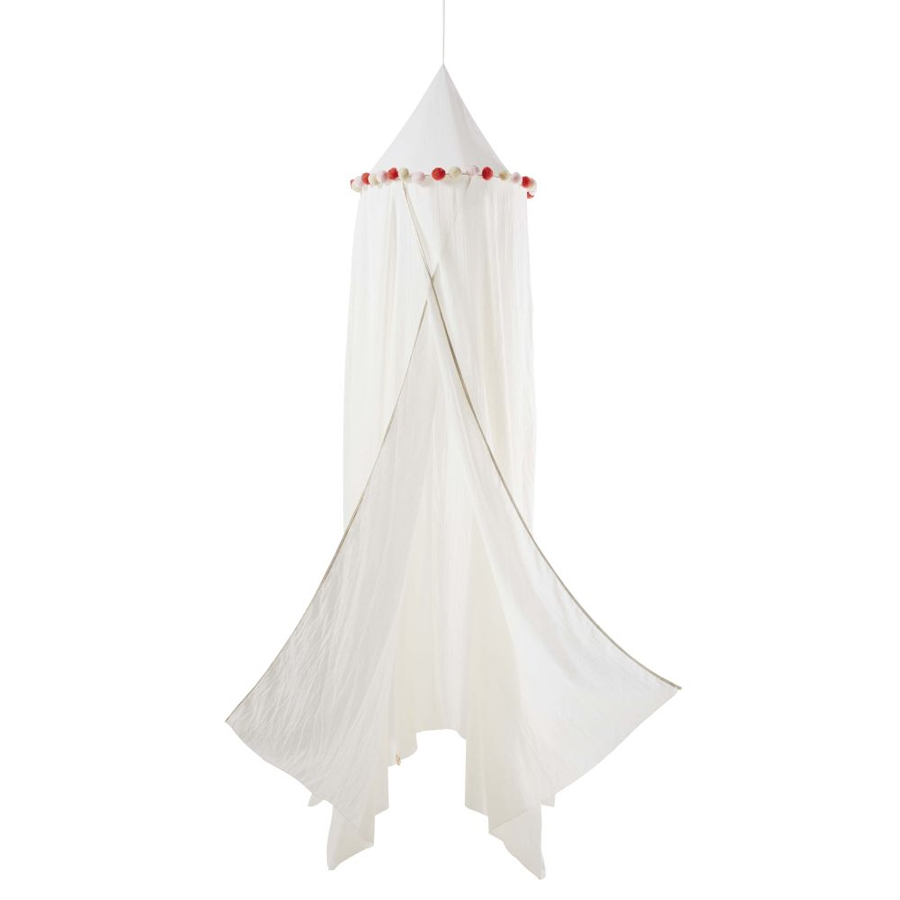 TROPICOOL - Ciel de lit enfant à pompons en coton écru 240x60cm