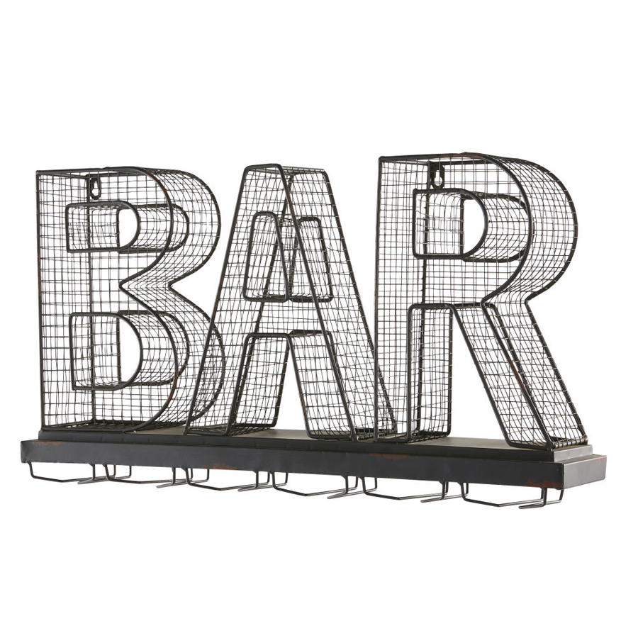 BRASSERIE - Porte-verres mot bar en métal noir effet rouillé